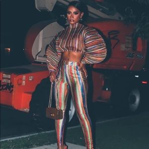 Multicolored crop top and leggings two piece set